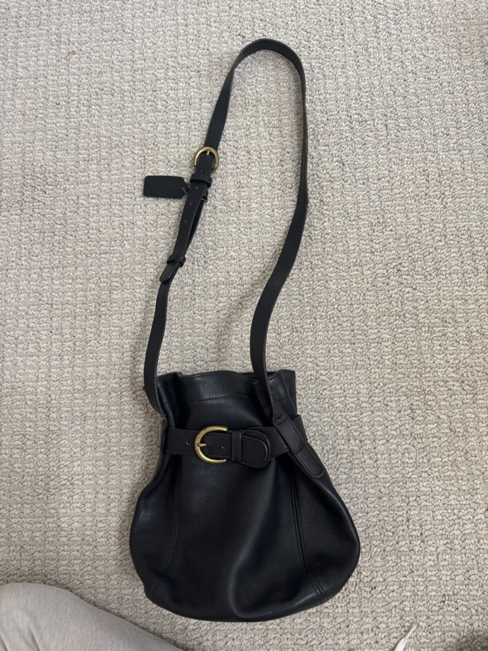 Coach Black Leather Bucket Crossbody with Gold Buckle
